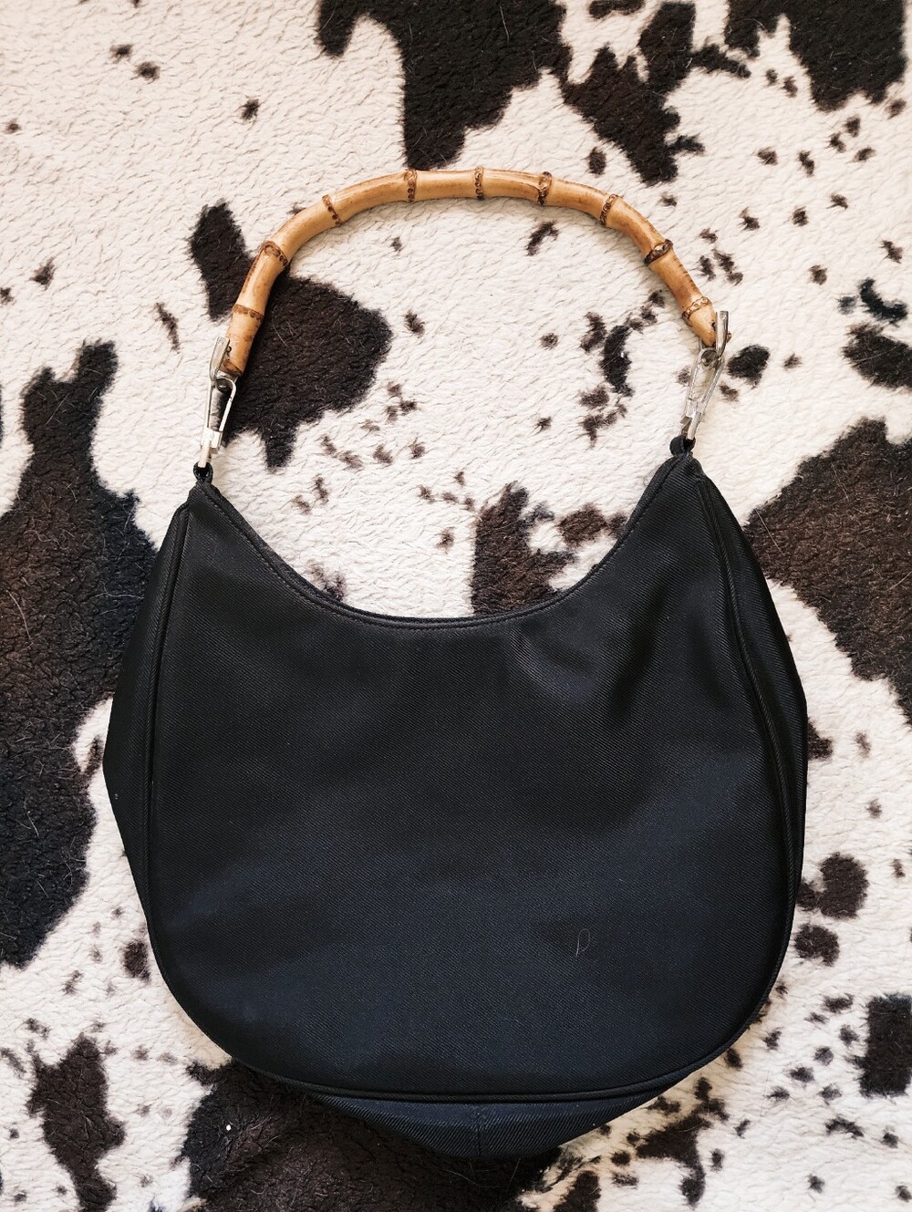 WOMEN'S 80'S/90'S BAMBOO HANDLE HOBO BAG - BLACK